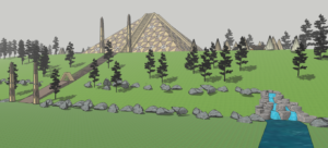 Pictorial representation of the past with the pyramid on site.