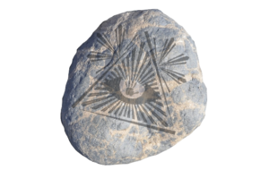 Ancient stone with symbolic markings on it.