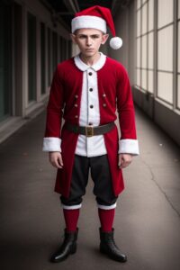 One of Santa's Elves dressed in a traditional Santa Suit looking like a gangster.