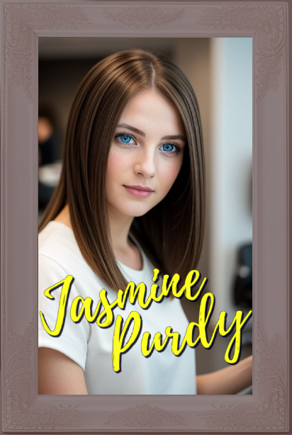 A young pretty lady with long dark brown hair and wearing a white t-shirt.