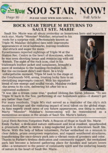 pg 16 of fictional newspaper - larger article on with picture of visiting rock star.