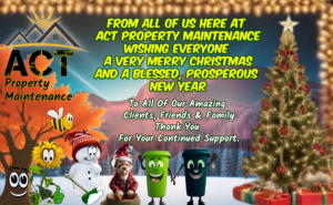 ACT Property Maintenance 2024 Christmas message and thank you with Sunny, Honey, Bucky, Flurry, Autumn,  Vinnie & Binnie